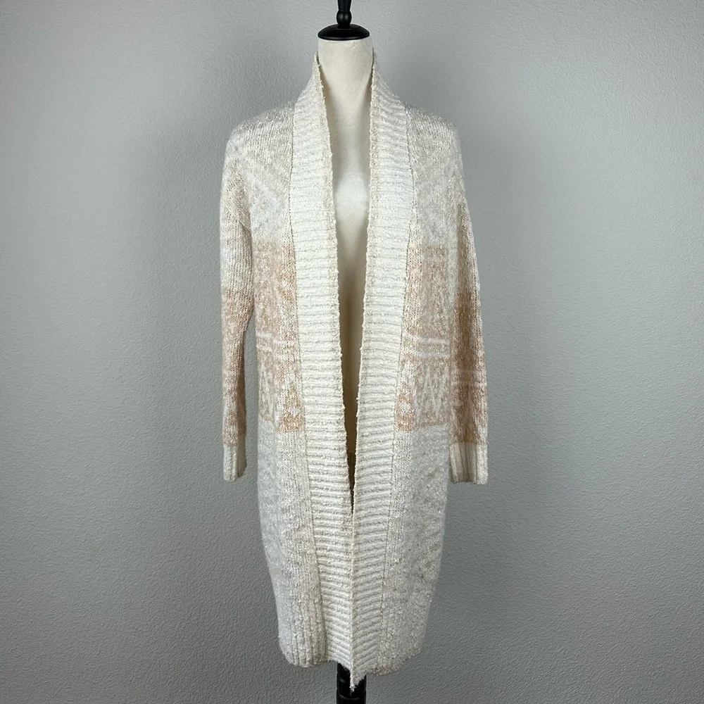 JOIE Longline Nordic Duster Cardigan in Cream/Tan Bouclé Knit Size X-Small (NWT) - Picture 2 of 14
